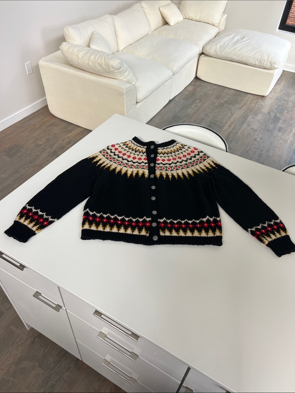 Hand knit in Norway 100% wool mothproof fair isle cardigan long sleeve sweater 6 - Picture 2 of 14